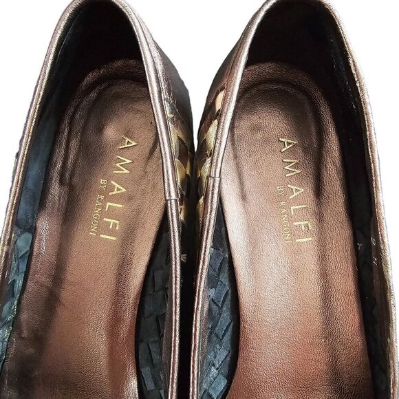 Amalfi By Rangoni Women's Silver & Bronze Woven Leather Shoes, 1" Heel, Size 9N - Picture 2 of 9
